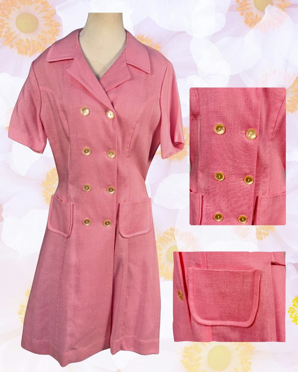 Deadstock Vintage Early 60s Lillian Russell Tailored Pink Coat Dress Size M/L
